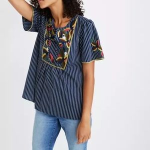 Madewell Blue Embroidered Fable Top